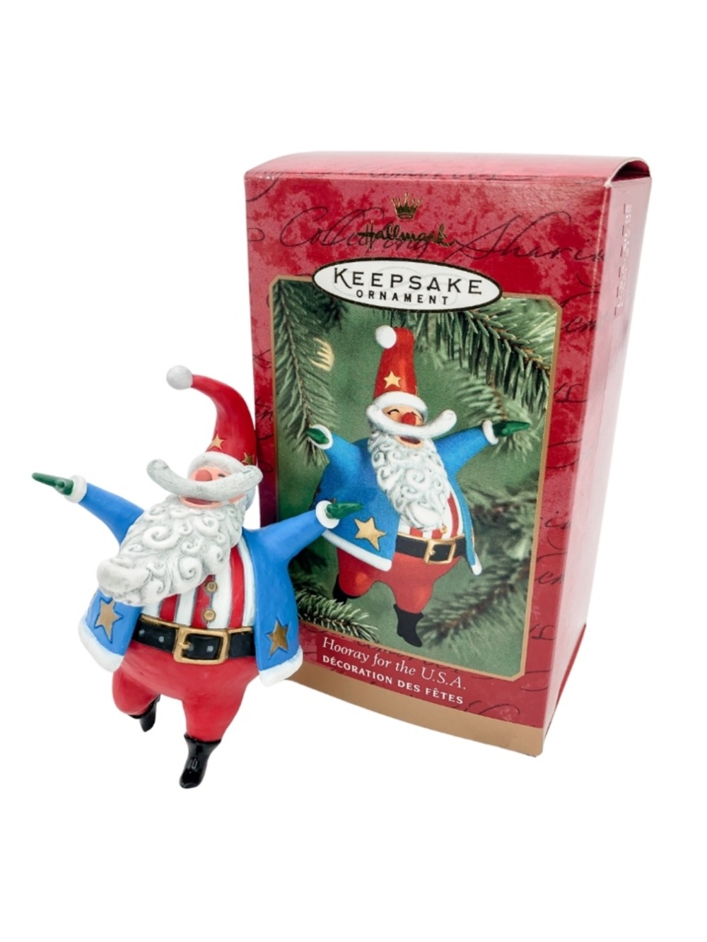 Vintage Hallmark Ornament Santa Figurine Handcrafted Keepsake Hooray USA 2000